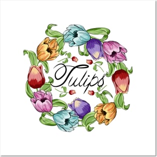 Tulips Flowers Wreath Posters and Art